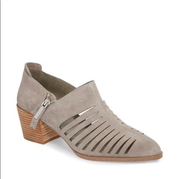 1. State | Arnet Fog Grey Mushroom Leather Pointed Shootie Stacked Heel - Picture 3 of 9